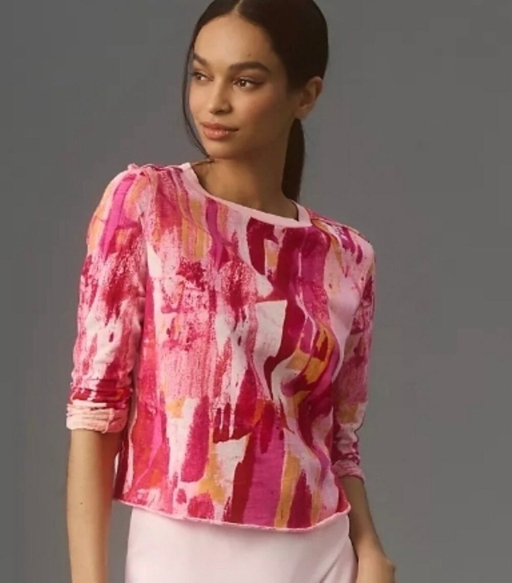 MAEVE x ANTHROPOLOGIE The Caitlin Boxy Tee Long Sleeve Edition Orange Pink